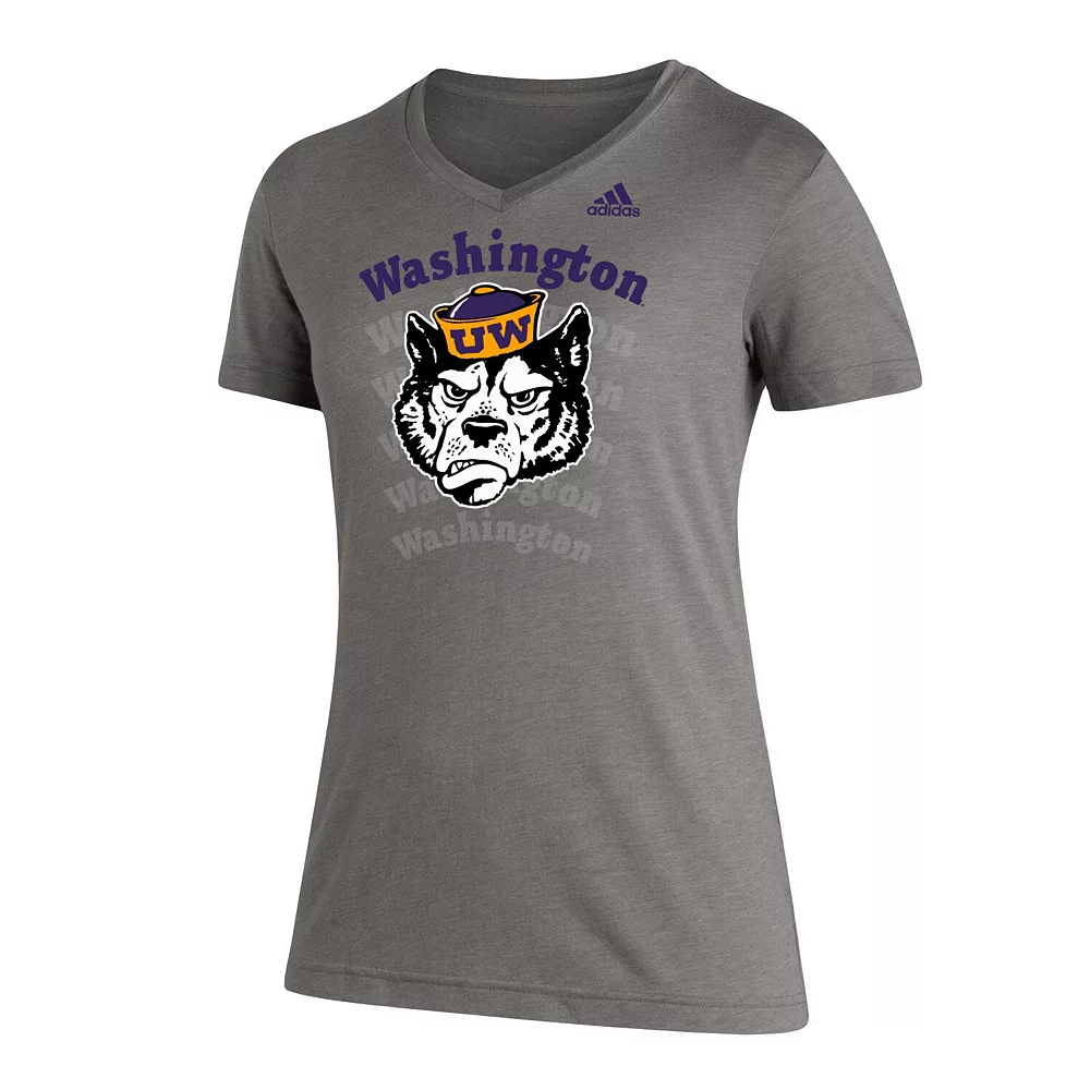 Women's adidas Heathered Gray Washington Huskies Vault Logo Repeat Tri-Blend V-Neck T-Shirt 3 Women's adidas Heathered Gray Washington Huskies Vault Logo Repeat Tri-Blend V-Neck T-Shirt - Image 3