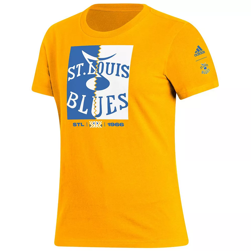 Women's adidas Gold St. Louis Blues Reverse Retro 2.0 Playmaker T-Shirt 3 Women's adidas Gold St. Louis Blues Reverse Retro 2.0 Playmaker T-Shirt - Image 3